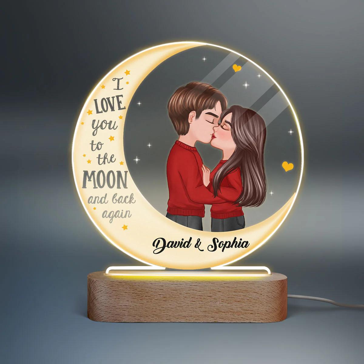 Couple Love To The Moon Personalized Circle Plaque LED Night Light - Image 2
