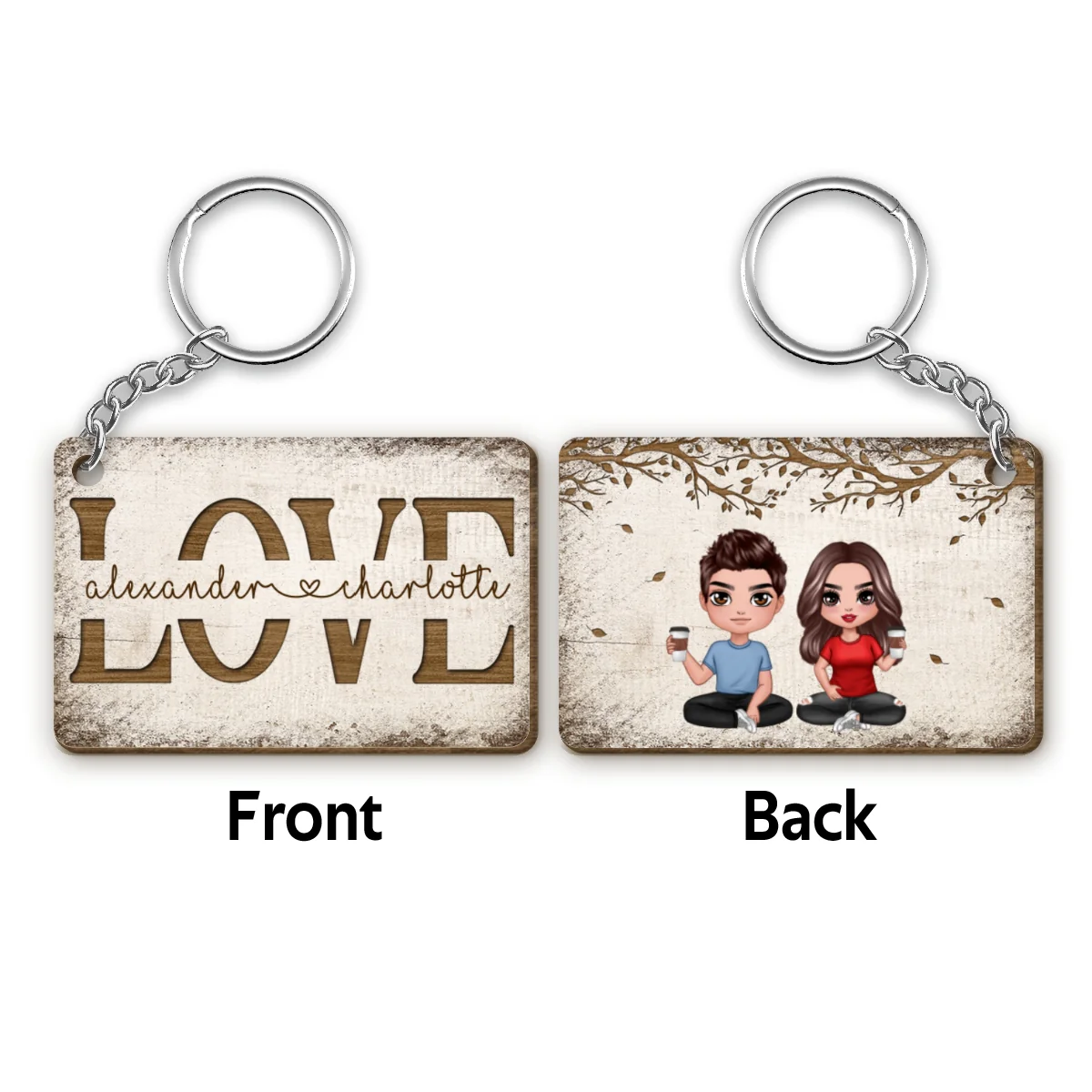 Couple Love Wooden Tree Cut Through Personalized Wooden Keychain - Image 4