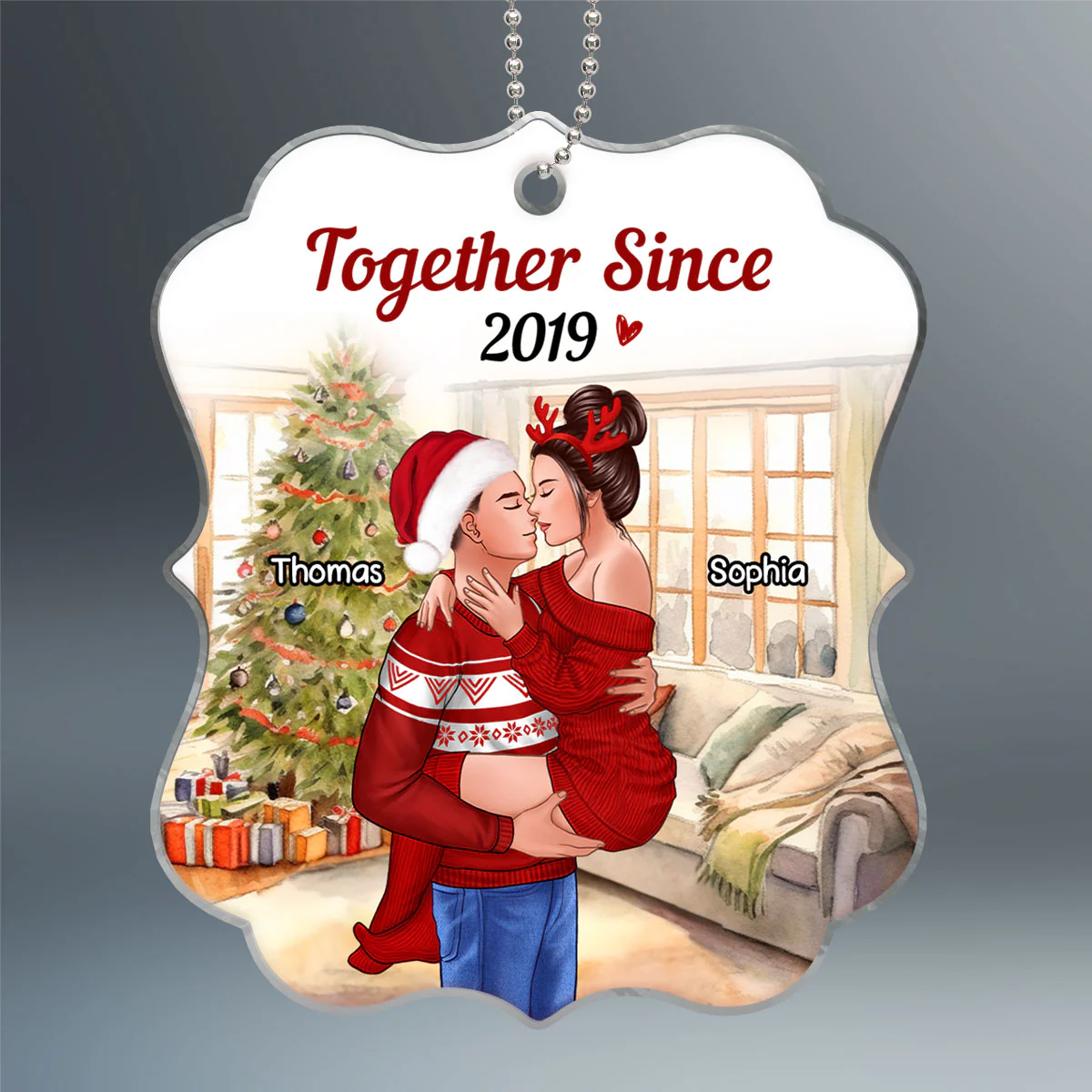 Couple Man Holding Woman Kissing Christmas Personalized Acrylic Ornament - Image 2