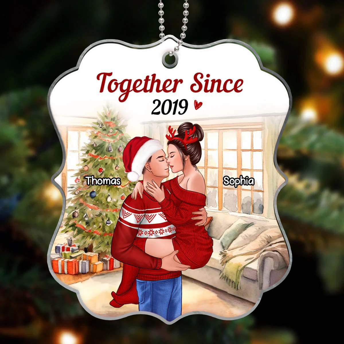 Couple Man Holding Woman Kissing Christmas Personalized Acrylic Ornament - Image 3
