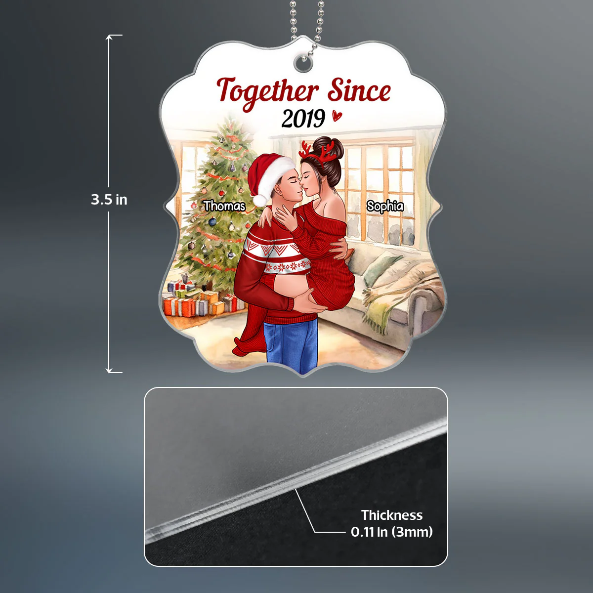 Couple Man Holding Woman Kissing Christmas Personalized Acrylic Ornament - Image 4