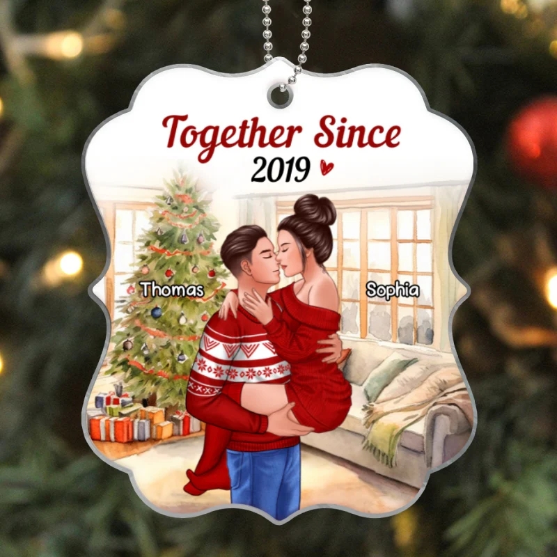Couple Man Holding Woman Kissing Christmas Personalized Acrylic Ornament - Image 5