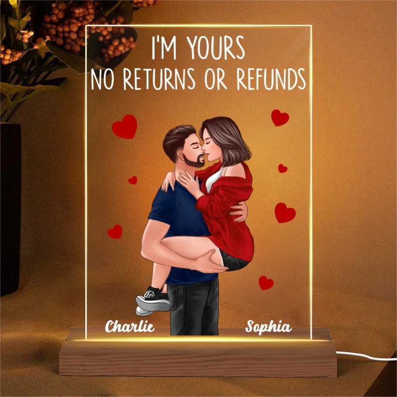 Couple Man Holding Woman Kissing Gift For Him For Her Personalized Acrylic Plaque Rectangle LED Night Light - Image 4