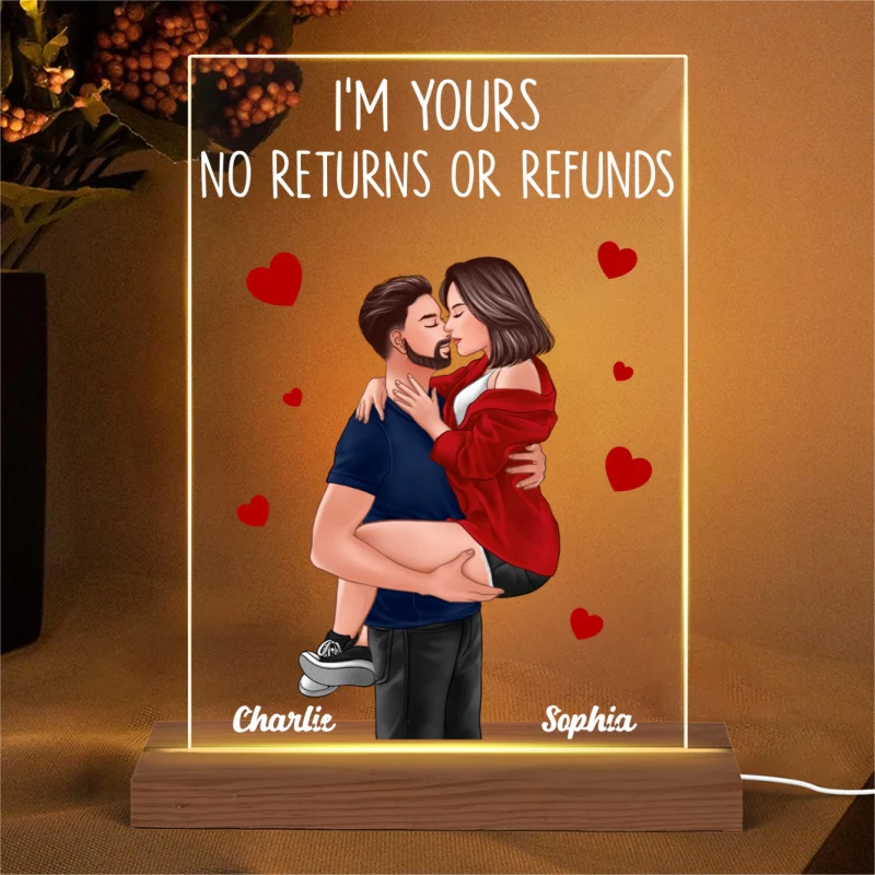 Couple Man Holding Woman Kissing Gift For Him For Her Personalized Acrylic Plaque Rectangle LED Night Light - Image 4