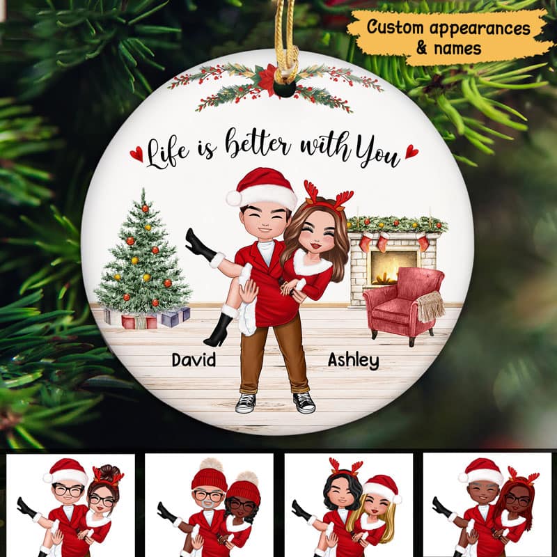 Couple Man Holding Woman Life Is Better With You Personalized Circle Ornament - Image 2