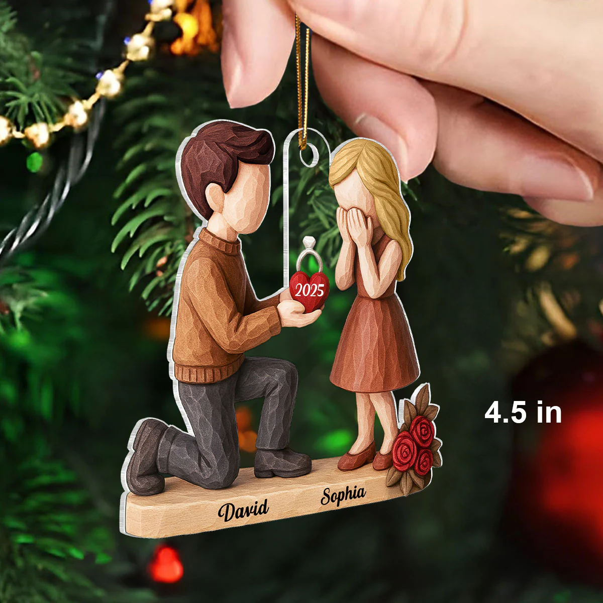 Couple Marriage Proposal - Personalized Acrylic Ornament - Newly Engaged Gift, "She Said Yes!" Ornament, Custom Just Engaged Gifts for Couples - Image 3