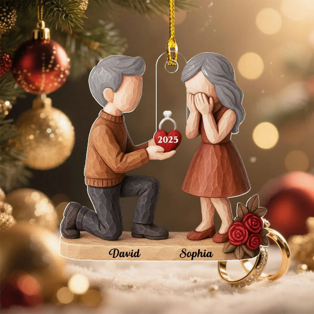 Couple Marriage Proposal - Personalized Acrylic Ornament - Newly Engaged Gift, "She Said Yes!" Ornament, Custom Just Engaged Gifts for Couples - Image 4