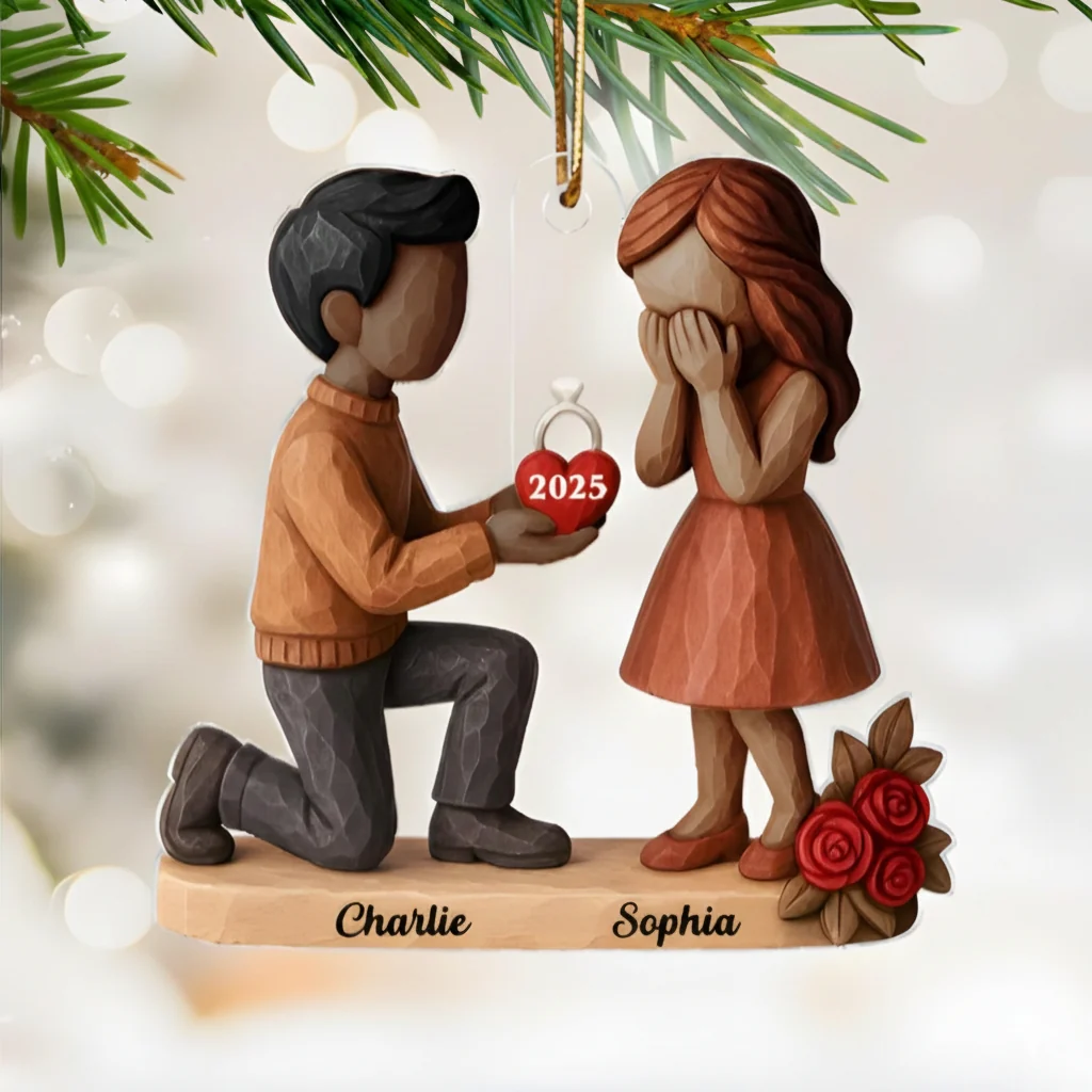 Couple Marriage Proposal - Personalized Acrylic Ornament - Newly Engaged Gift, "She Said Yes!" Ornament, Custom Just Engaged Gifts for Couples - Image 5