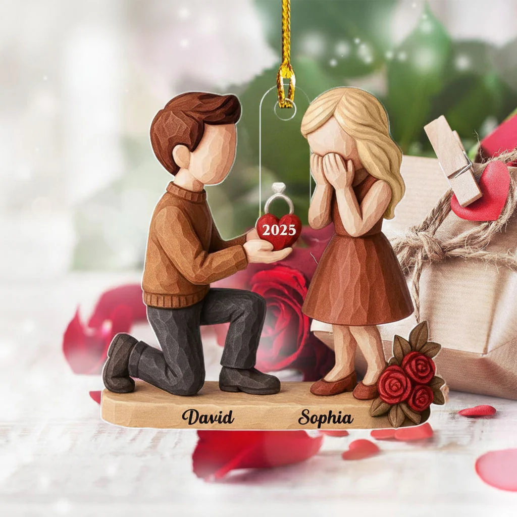 Couple Marriage Proposal - Personalized Acrylic Ornament - Newly Engaged Gift, "She Said Yes!" Ornament, Custom Just Engaged Gifts for Couples - Image 6