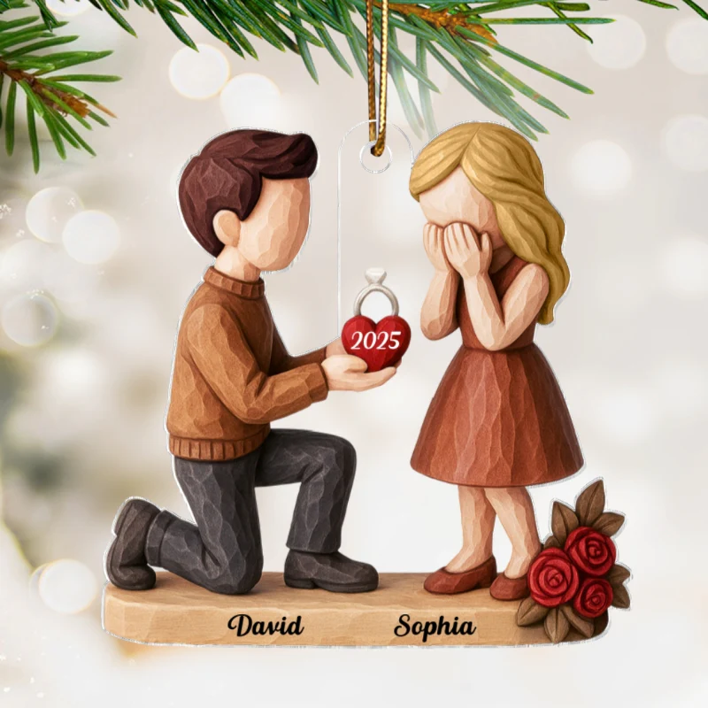 Couple Marriage Proposal - Personalized Acrylic Ornament - Newly Engaged Gift, "She Said Yes!" Ornament, Custom Just Engaged Gifts for Couples - Image 8