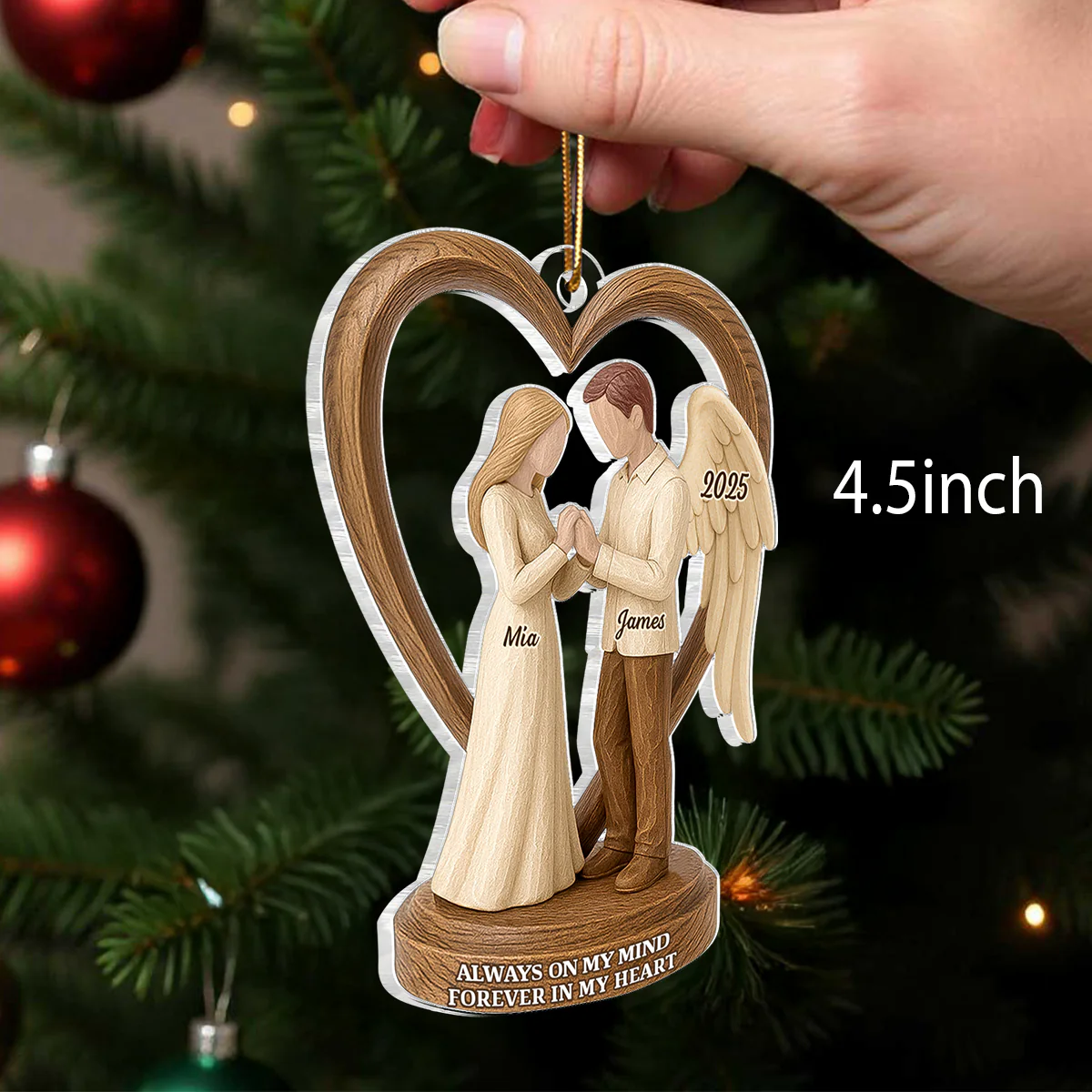 Couple Memorial Wooden Figurines - Personalized Acrylic Ornament - Memorial Christmas Gift For Him, For Her, For Couple - Image 2