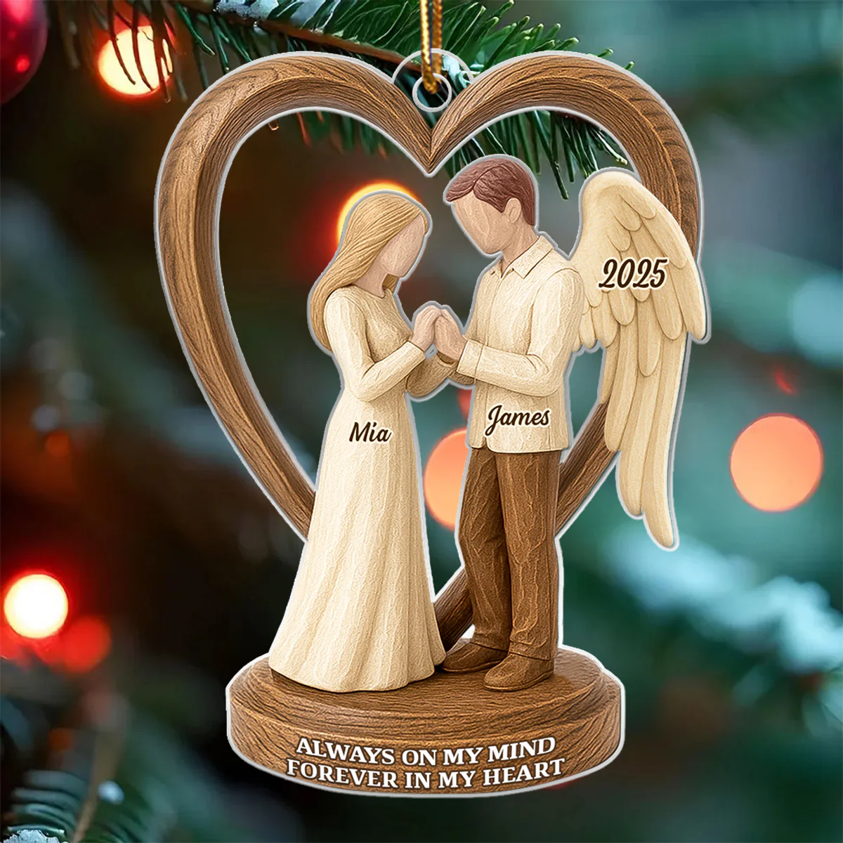 Couple Memorial Wooden Figurines - Personalized Acrylic Ornament - Memorial Christmas Gift For Him, For Her, For Couple - Image 3