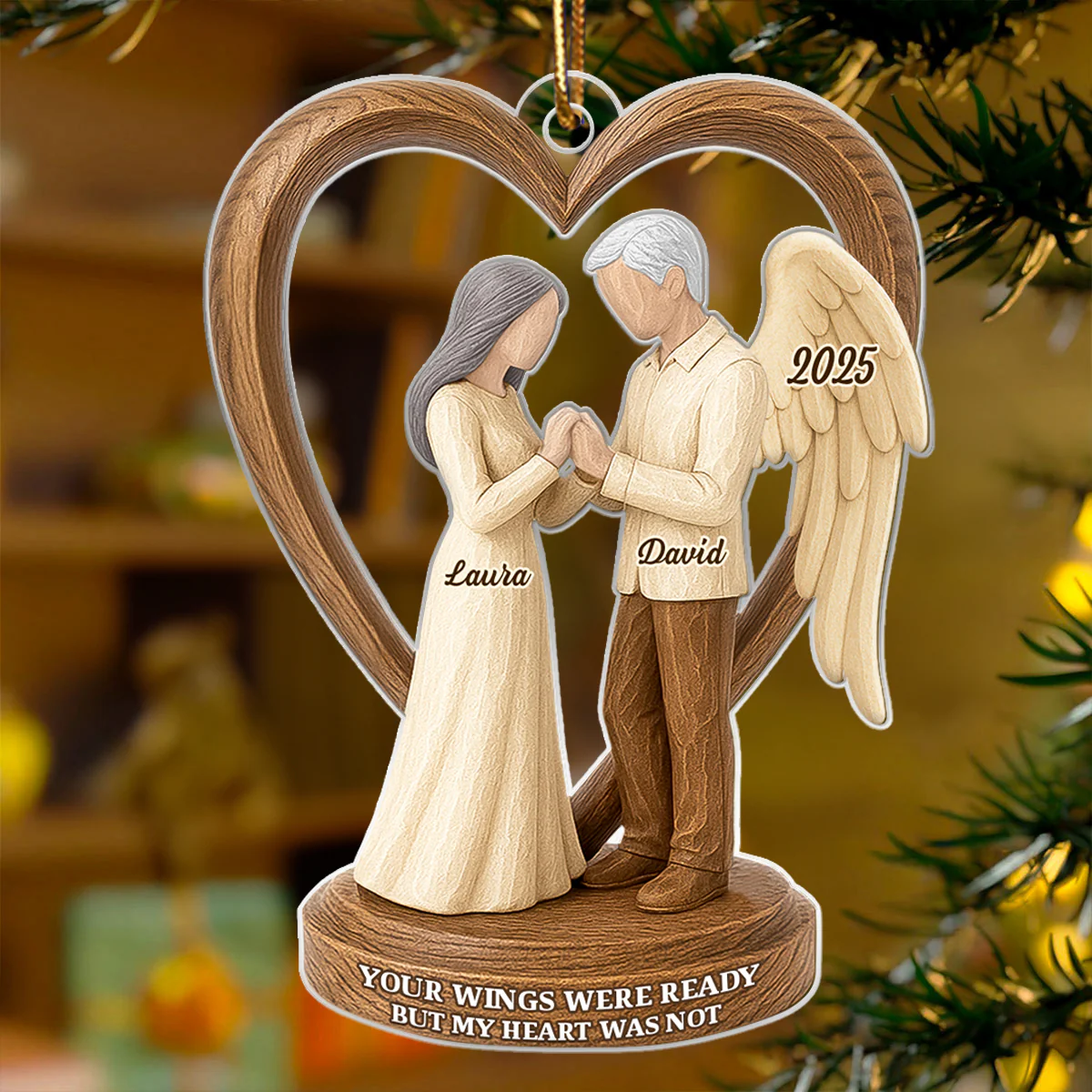Couple Memorial Wooden Figurines - Personalized Acrylic Ornament - Memorial Christmas Gift For Him, For Her, For Couple - Image 4