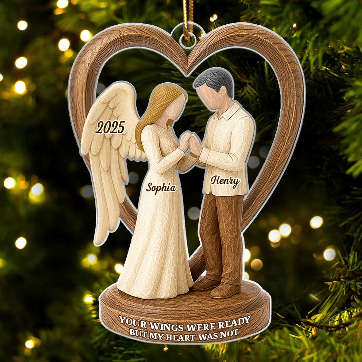 Couple Memorial Wooden Figurines - Personalized Acrylic Ornament - Memorial Christmas Gift For Him, For Her, For Couple - Image 5