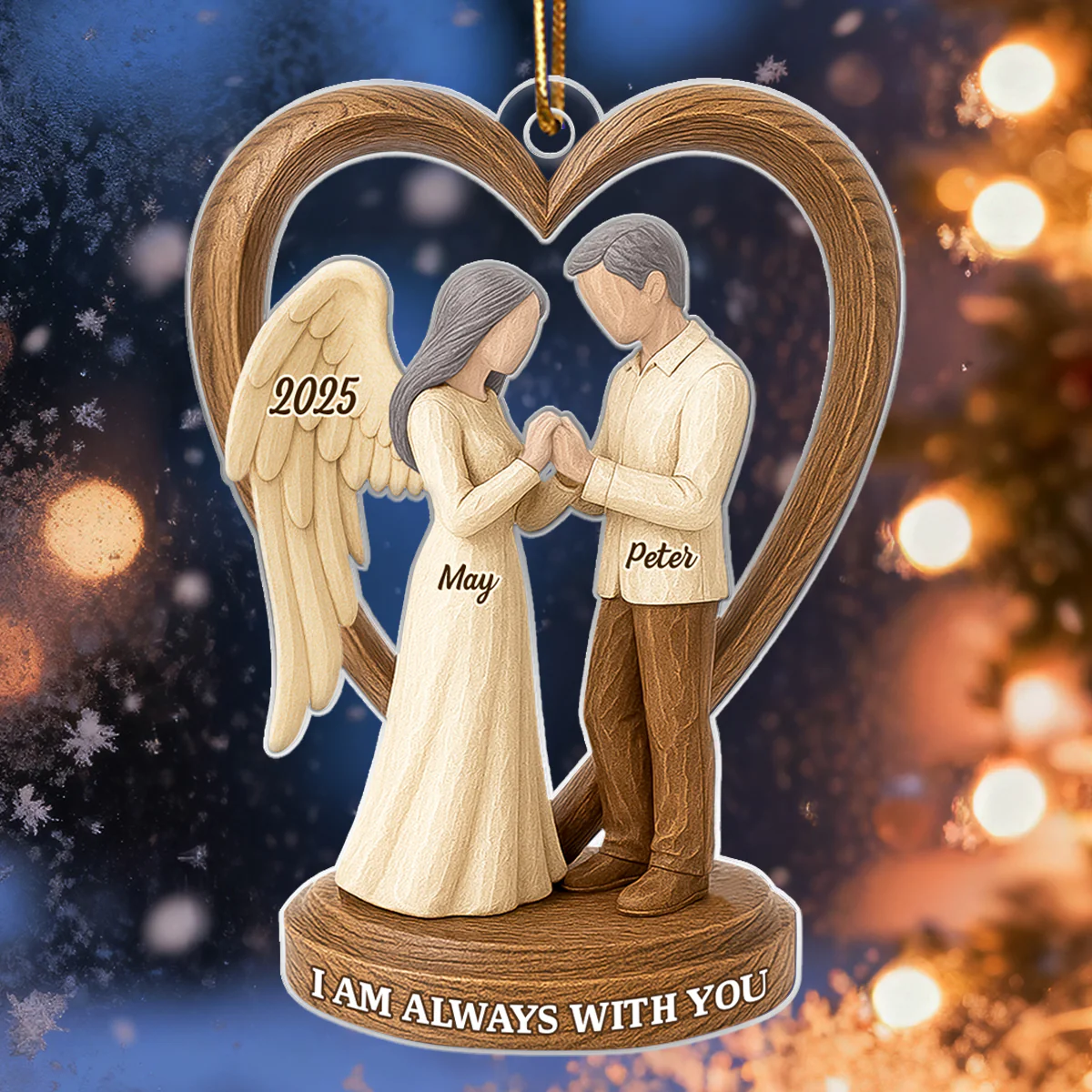 Couple Memorial Wooden Figurines - Personalized Acrylic Ornament - Memorial Christmas Gift For Him, For Her, For Couple - Image 6