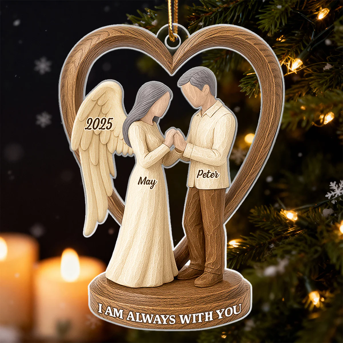 Couple Memorial Wooden Figurines - Personalized Acrylic Ornament - Memorial Christmas Gift For Him, For Her, For Couple - Image 7