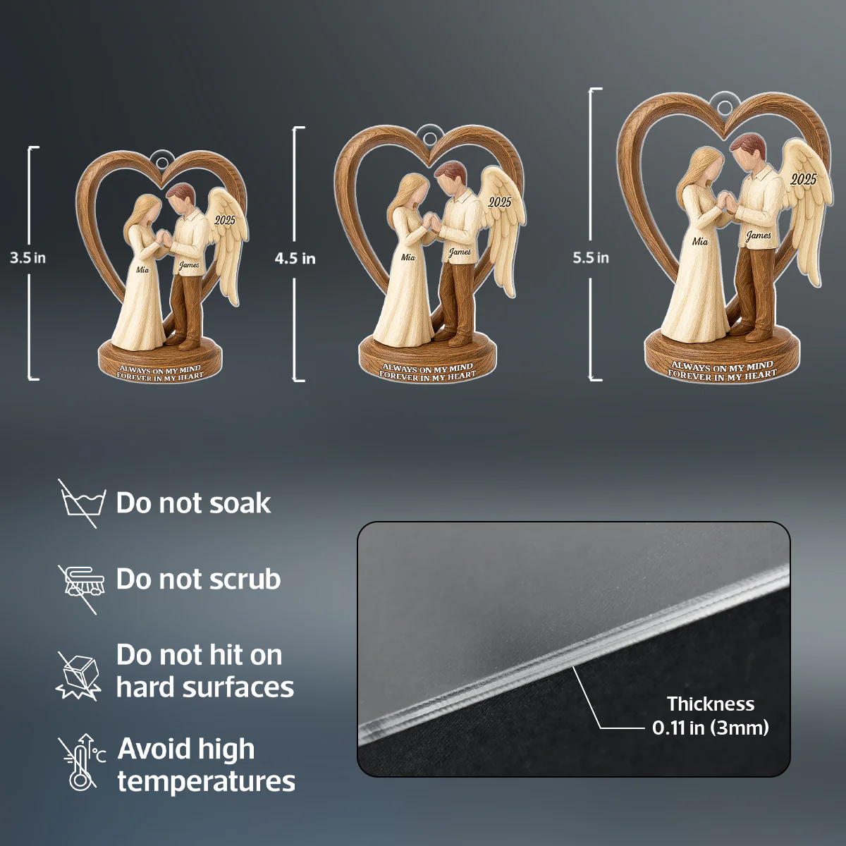 Couple Memorial Wooden Figurines - Personalized Acrylic Ornament - Memorial Christmas Gift For Him, For Her, For Couple - Image 9