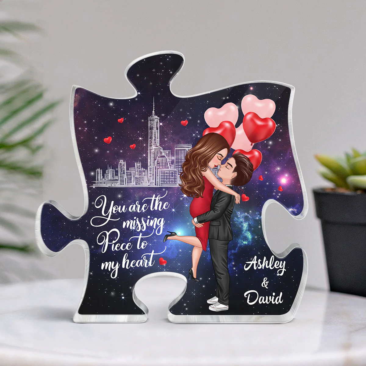 Couple Missing Piece Galaxy Background Personalized Acrylic Puzzle Plaque - Image 3