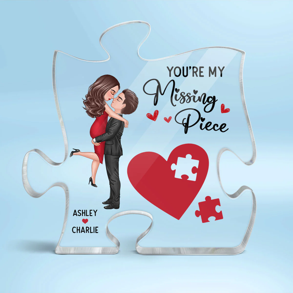Couple Missing Piece Red Heart Valentine‘s Day Gift For Her Gift For Him Personalized Acrylic Plaque - Image 2
