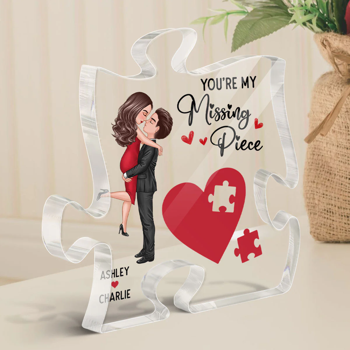 Couple Missing Piece Red Heart Valentine‘s Day Gift For Her Gift For Him Personalized Acrylic Plaque - Image 3