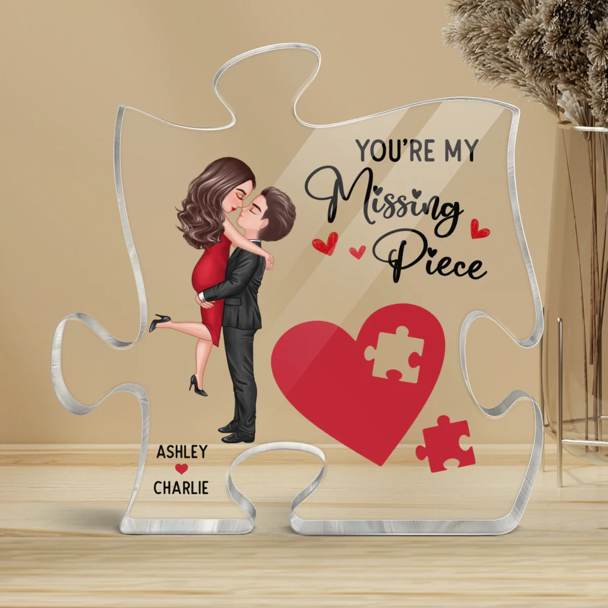 Couple Missing Piece Red Heart Valentine‘s Day Gift For Her Gift For Him Personalized Acrylic Plaque - Image 4