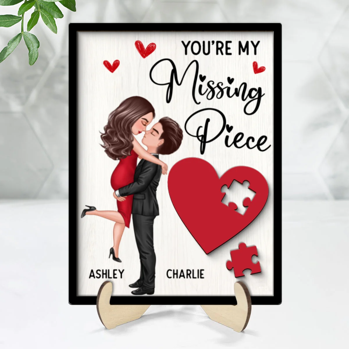 Couple Missing Piece Red Heart Valentine‘s Day Gift Personalized 2-layer Rectangle Wooden Plaque - Image 8