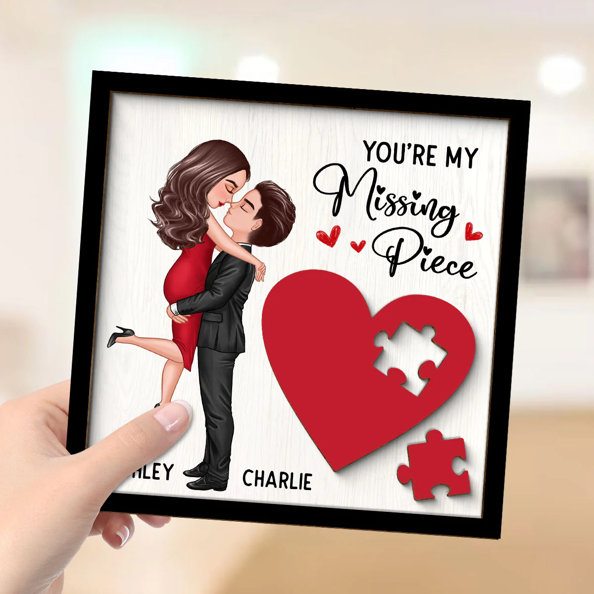 Couple Missing Piece Red Heart Personalized 2-Layer Wooden Plaque, Valentine‘s Day Gift For Him, For Her - Image 4