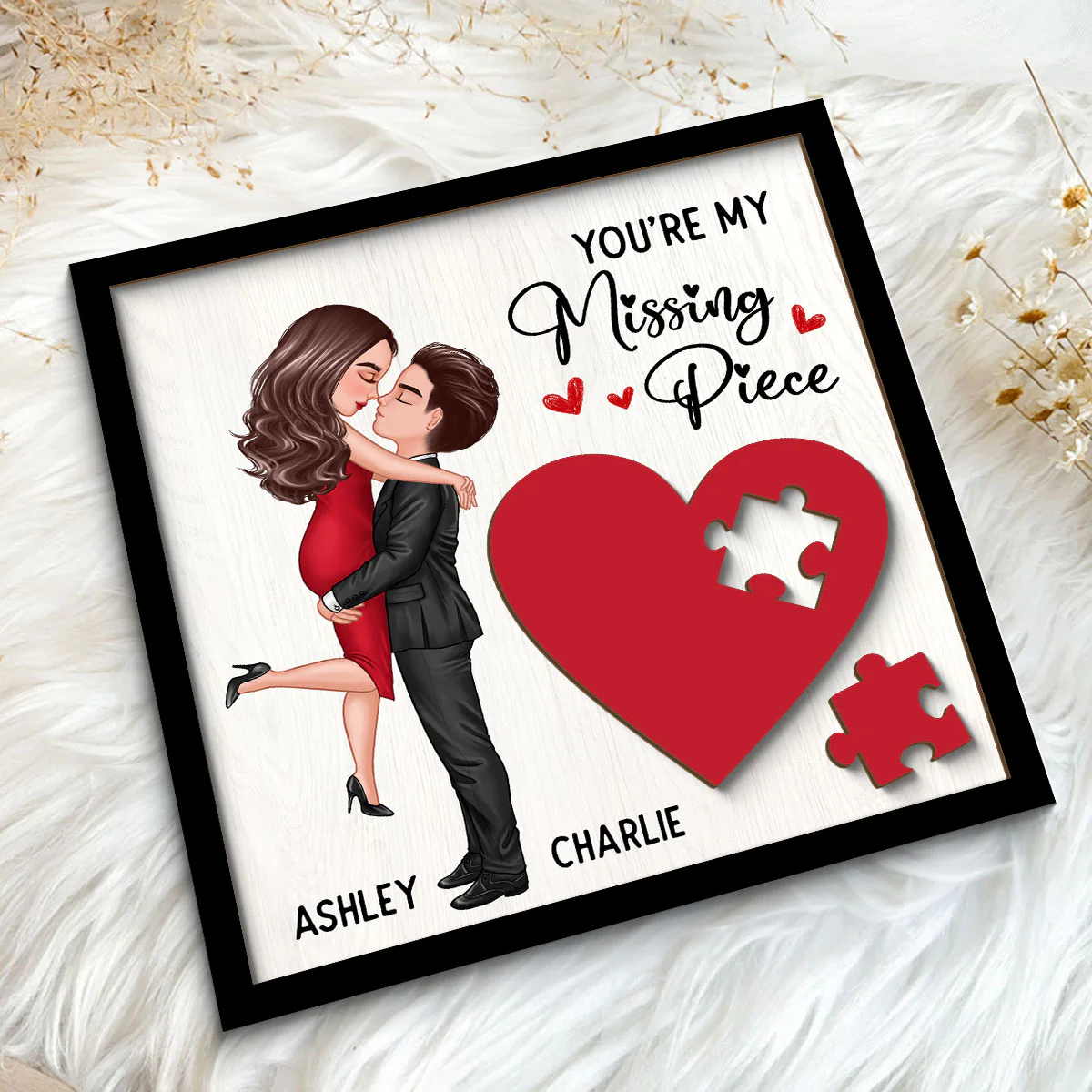 Couple Missing Piece Red Heart Personalized 2-Layer Wooden Plaque, Valentine‘s Day Gift For Him, For Her - Image 5