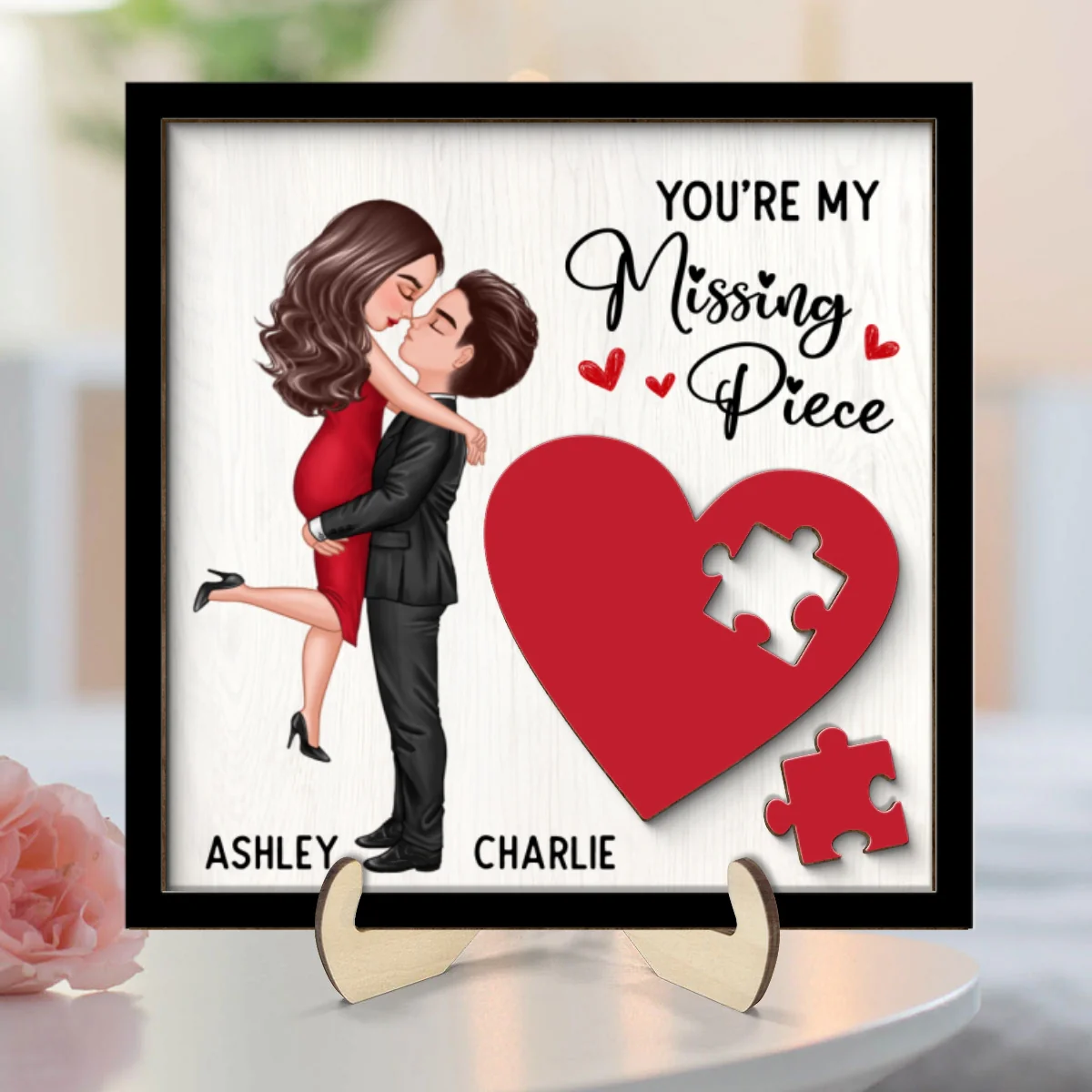 Couple Missing Piece Red Heart Personalized 2-Layer Wooden Plaque, Valentine‘s Day Gift For Him, For Her - Image 8