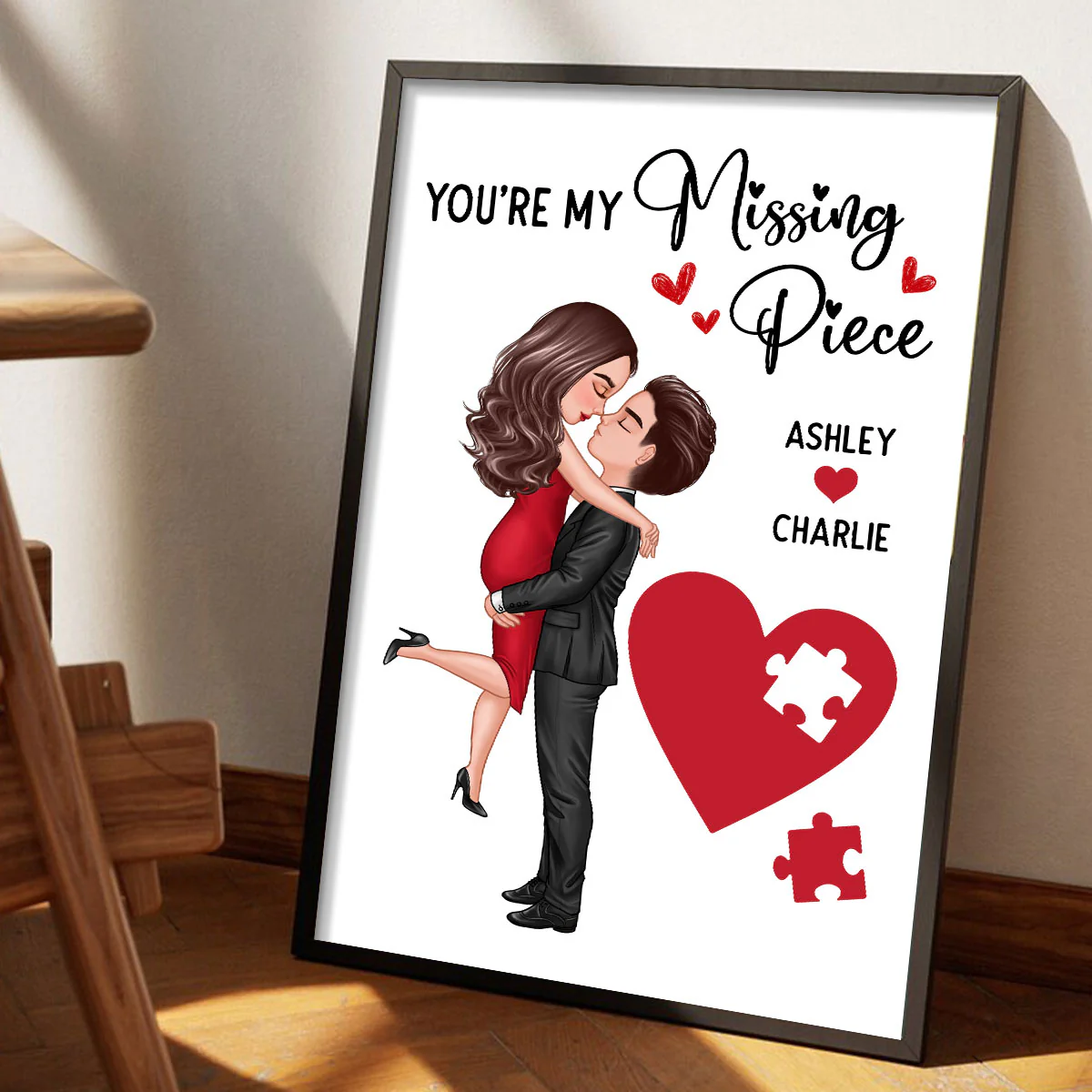 Couple Missing Piece Red Heart Valentine‘s Day Gift Personalized Poster - Image 2