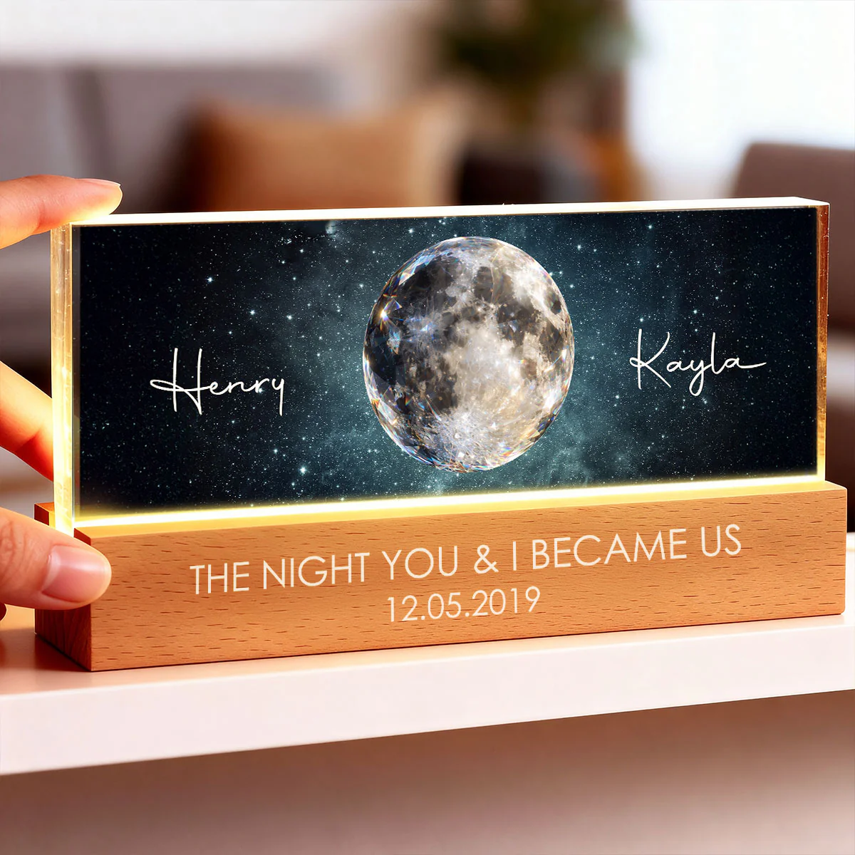 Couple Moon Phase The Beginning of Our Forever - Personalized Acrylic Block LED Night Light - Anniversary, Valentine's Day Gift for her, for him
