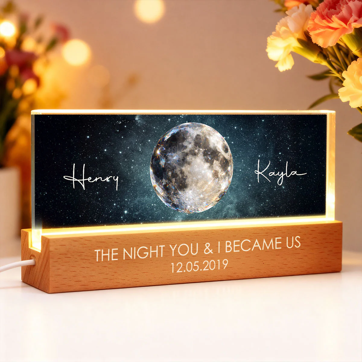 Couple Moon Phase The Beginning of Our Forever - Personalized Acrylic Block LED Night Light - Anniversary, Valentine's Day Gift for her, for him - Image 2