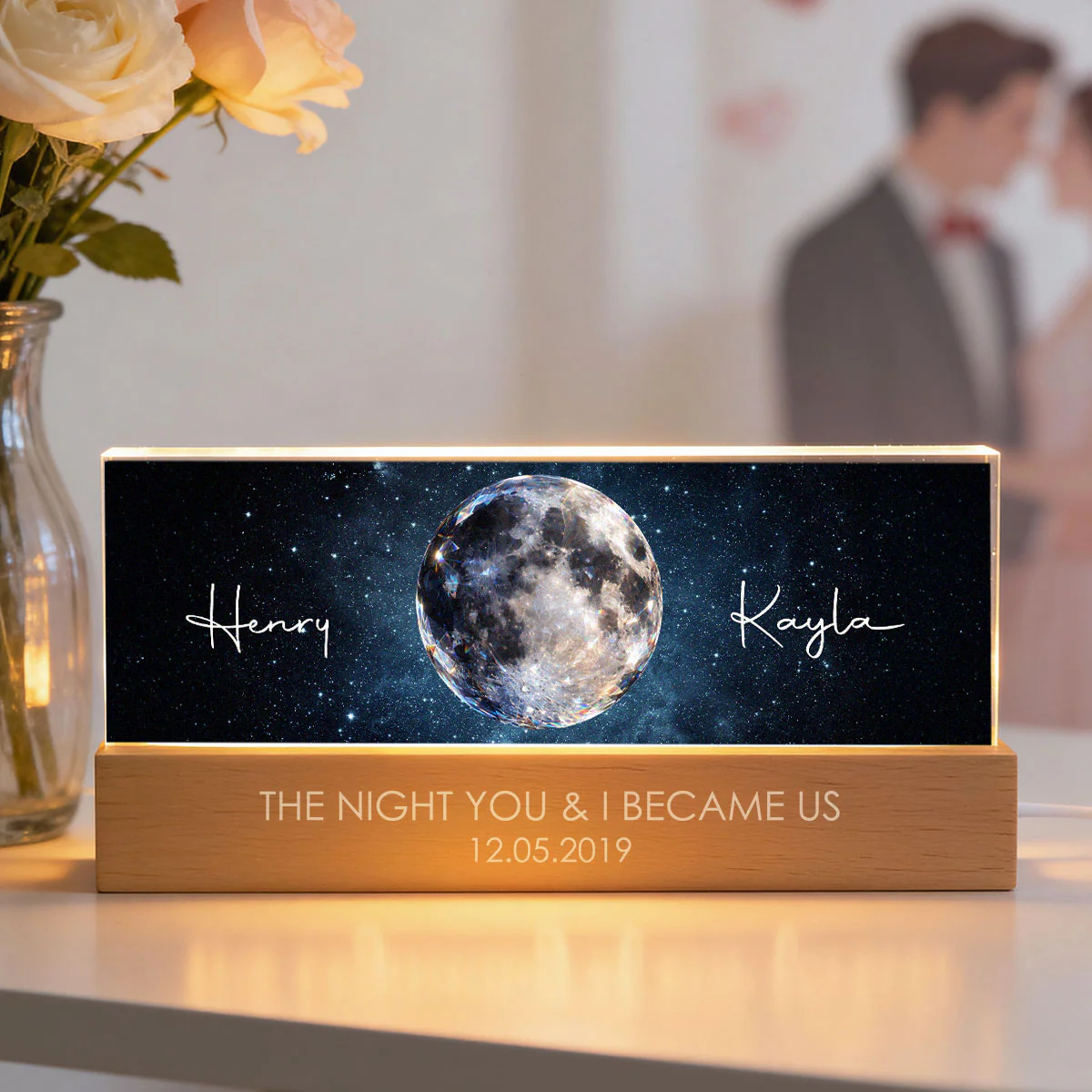 Couple Moon Phase The Beginning of Our Forever - Personalized Acrylic Block LED Night Light - Anniversary, Valentine's Day Gift for her, for him - Image 4