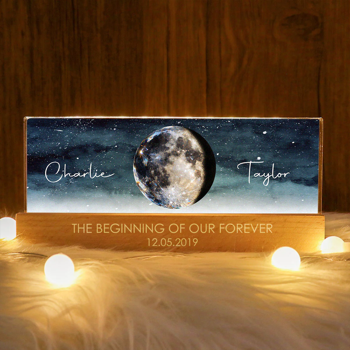Couple Moon Phase The Beginning of Our Forever - Personalized Acrylic Block LED Night Light - Anniversary, Valentine's Day Gift for her, for him - Image 6