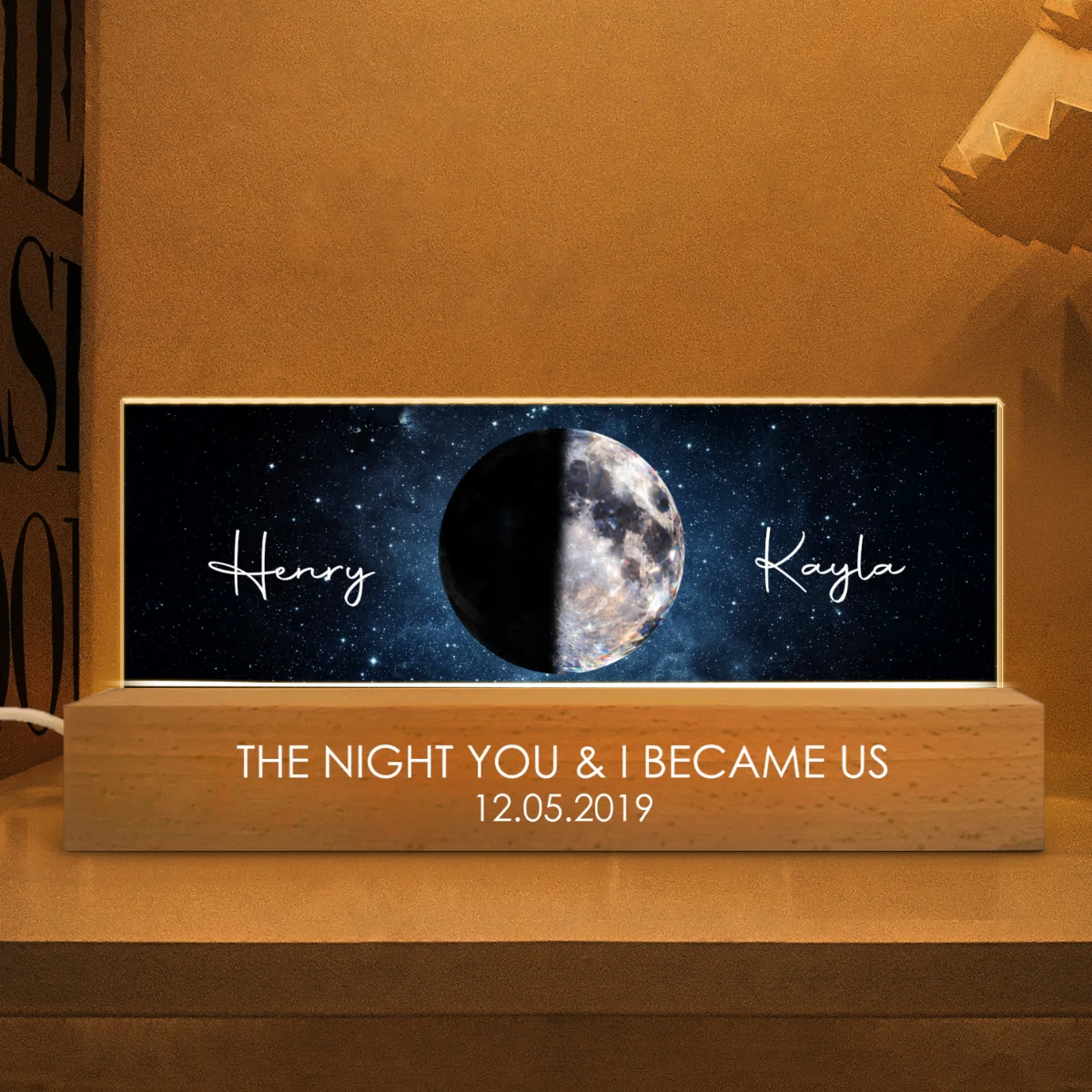 Couple Moon Phase The Beginning of Our Forever - Personalized Acrylic Block LED Night Light - Anniversary, Valentine's Day Gift for her, for him - Image 8
