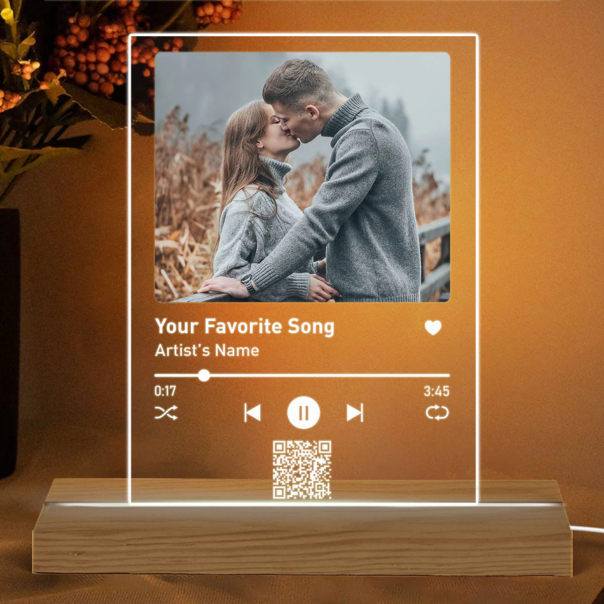 Couple Music Custom Song Scannable QR Code Gift For Him Gift For Her Personalized Acrylic LED Night Light - Image 2