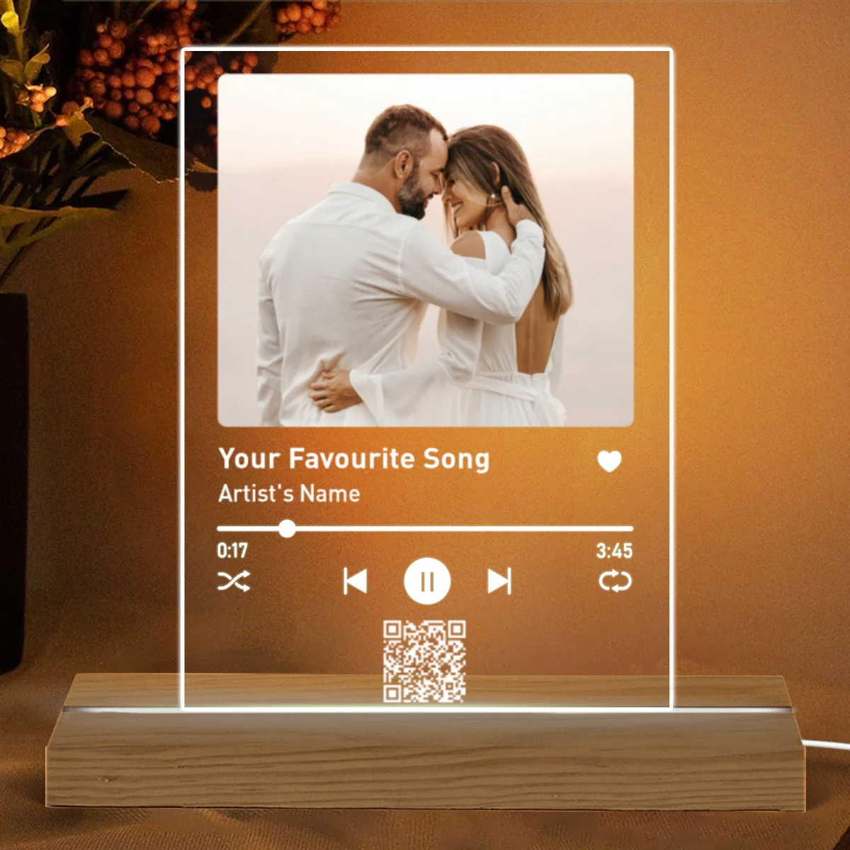 Couple Music Custom Song Scannable QR Code Gift For Him Gift For Her Personalized Acrylic LED Night Light - Image 5