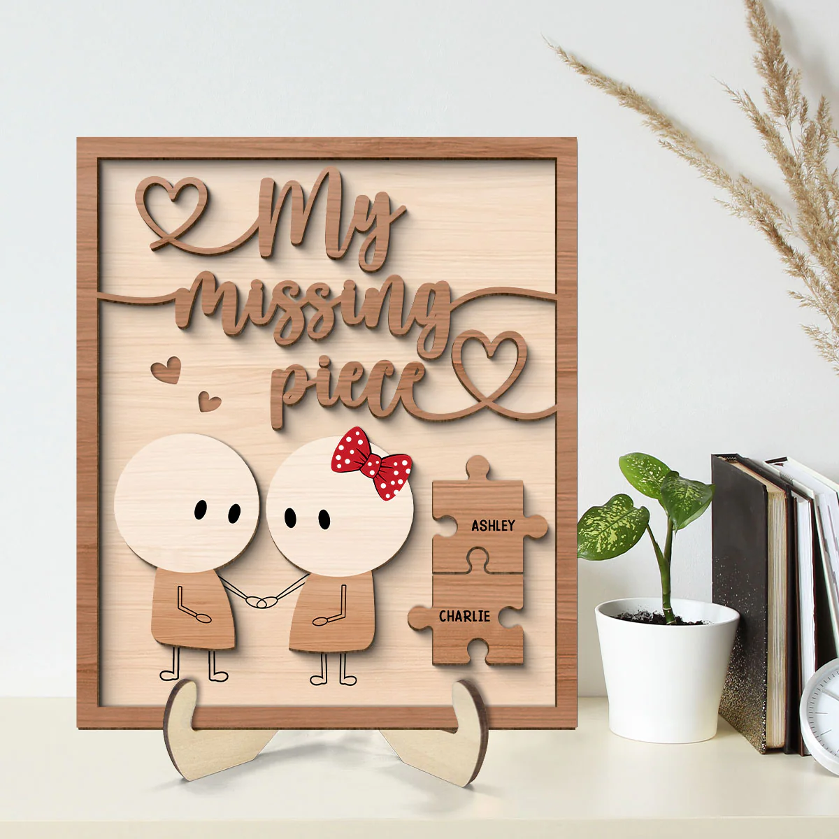 Couple My Missing Piece Valentine‘s Day Gift For Him For Her Personalized 2-Layer Wooden Plaque - Image 2