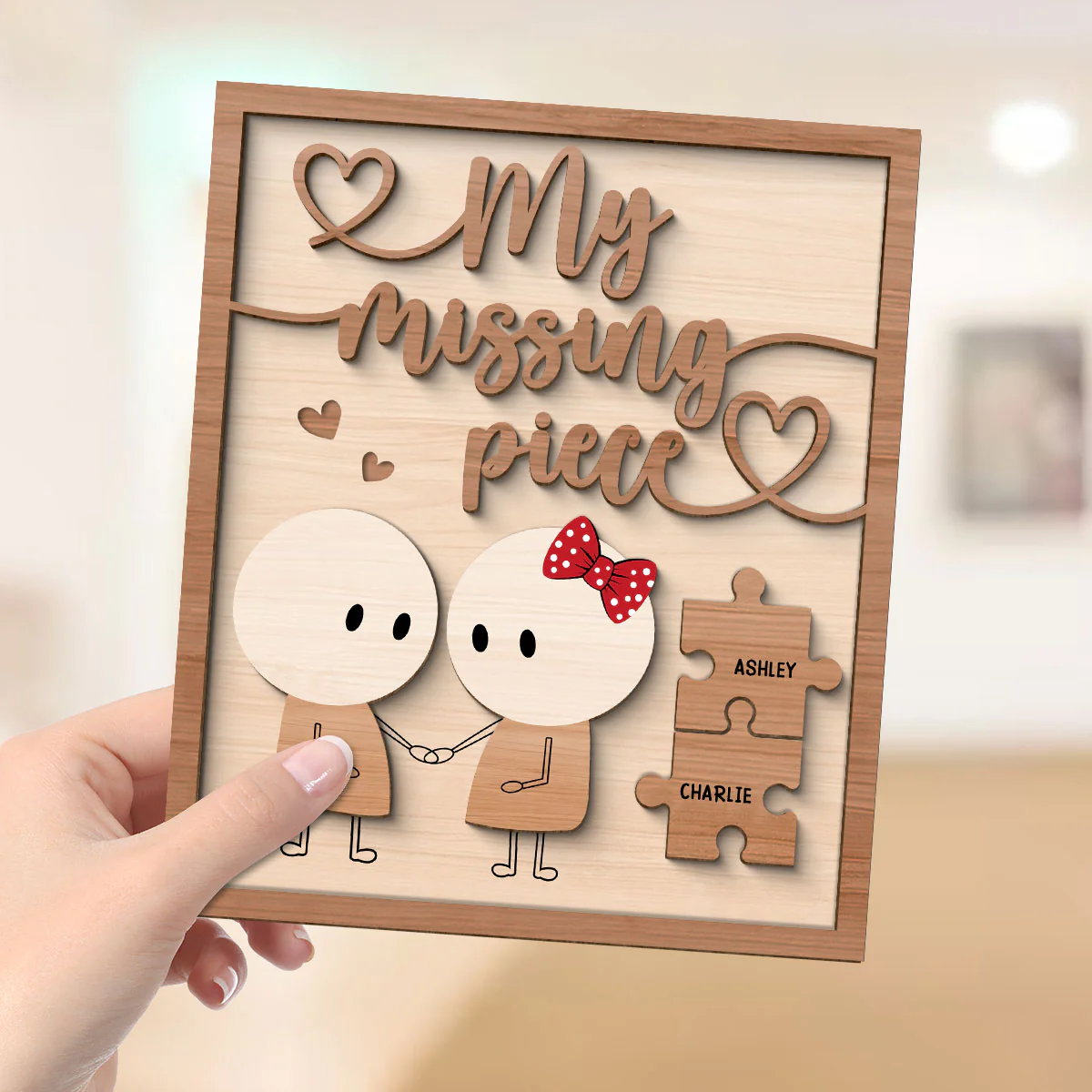 Couple My Missing Piece Valentine‘s Day Gift For Him For Her Personalized 2-Layer Wooden Plaque - Image 4