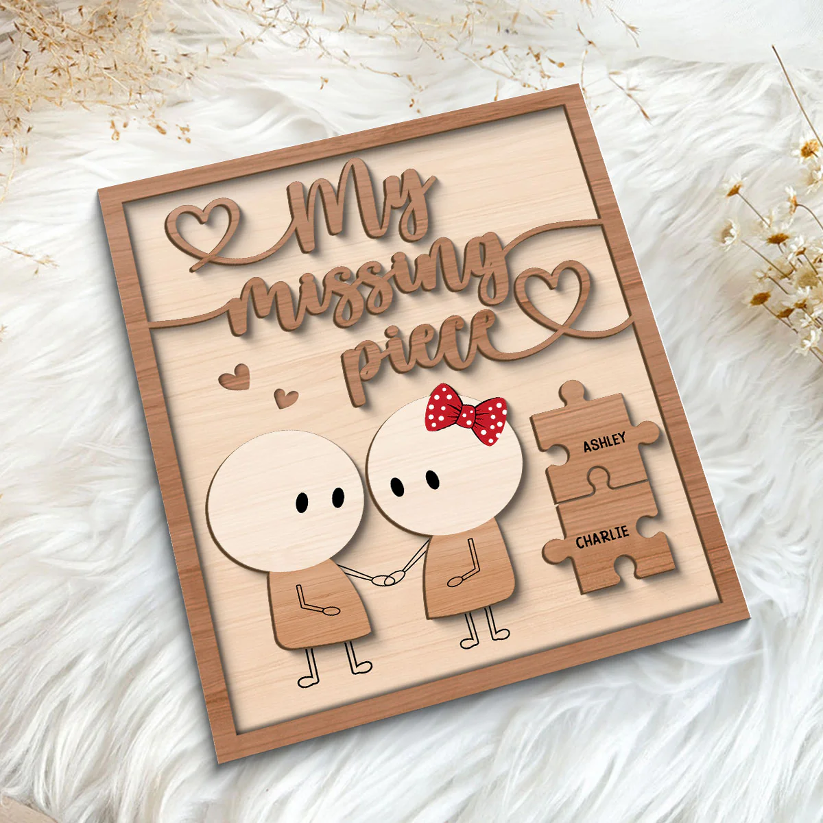 Couple My Missing Piece Valentine‘s Day Gift For Him For Her Personalized 2-Layer Wooden Plaque - Image 5