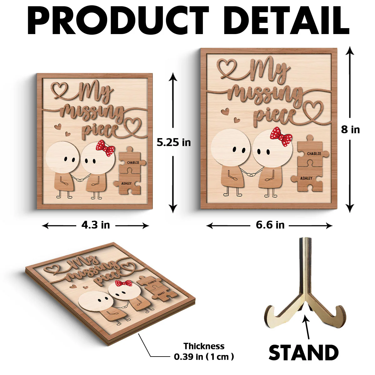 Couple My Missing Piece Valentine‘s Day Gift For Him For Her Personalized 2-Layer Wooden Plaque - Image 6