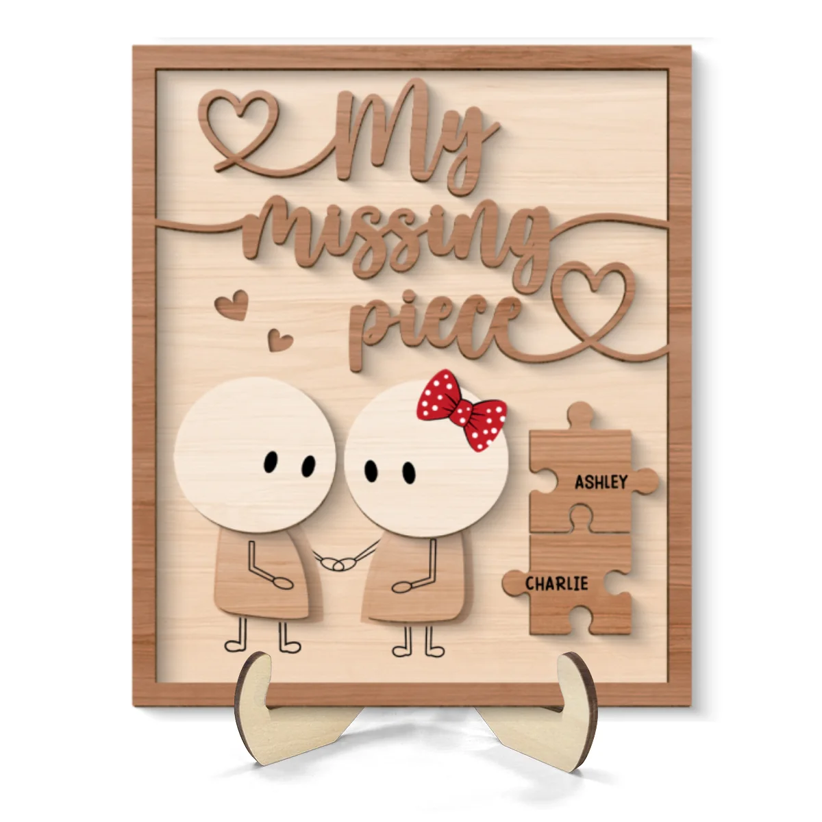 Couple My Missing Piece Valentine‘s Day Gift For Him For Her Personalized 2-Layer Wooden Plaque - Image 8