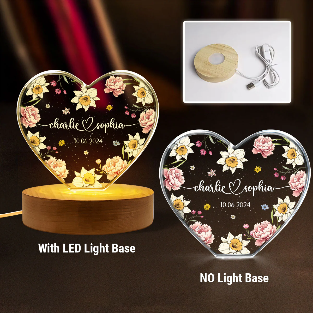 Couple Name Birth Month Flower Premium Crystal Heart LED, Unique Personalized Gift For Couple, For Him, For Her, Perfect Last-minute Valentine's Gift, Free Delivery - Image 11