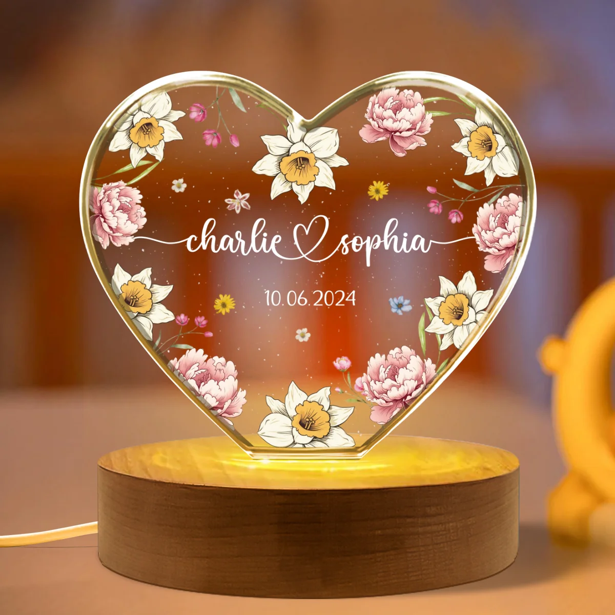 Couple Name Birth Month Flower Premium Crystal Heart LED, Unique Personalized Gift For Couple, For Him, For Her, Perfect Last-minute Valentine's Gift, Free Delivery - Image 15