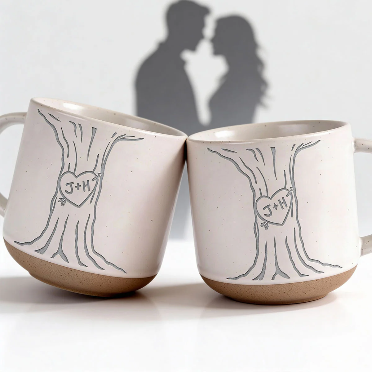 Couple Name Initials Engraved In A Heart Tree - Personalized Pottery Mug - Valentine's Day, Anniversary, Engagement Gift - Image 4