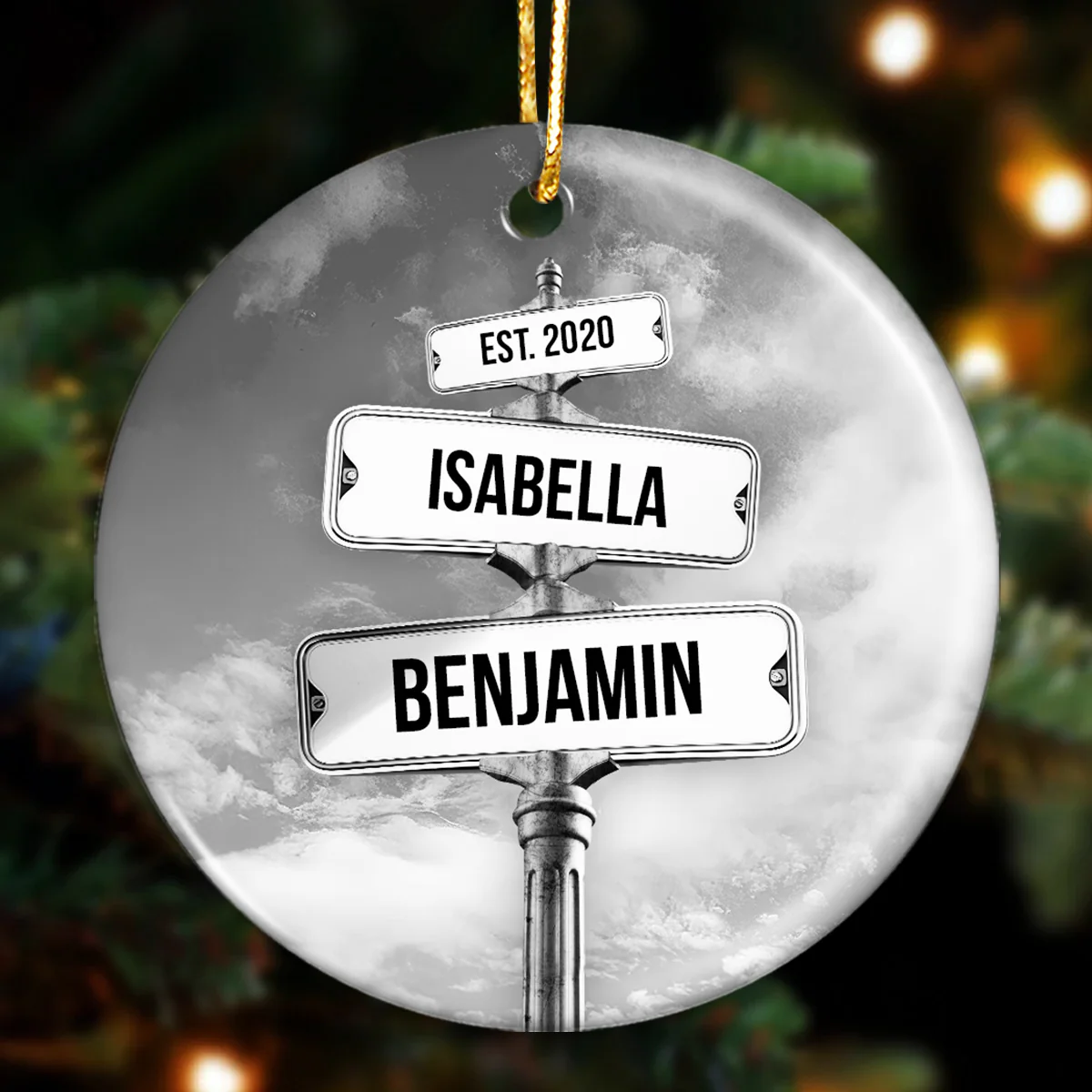 Couple Name Vintage Street Sign Personalized Ceramic Ornament, Christmas Gift For Couple - Image 3