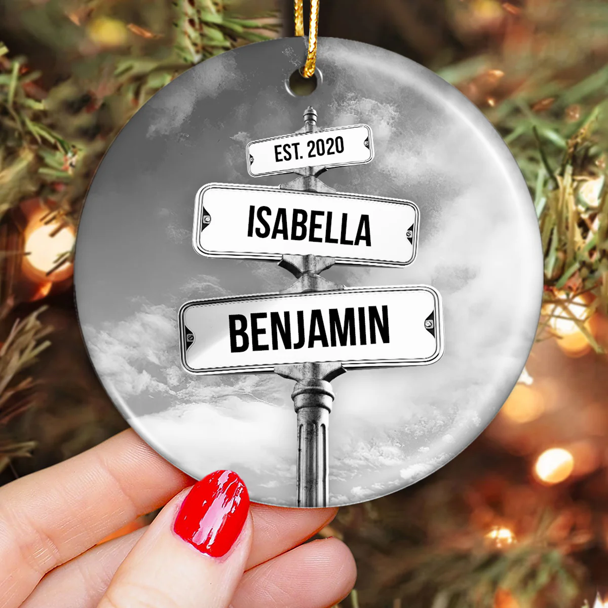 Couple Name Vintage Street Sign Personalized Ceramic Ornament, Christmas Gift For Couple - Image 4