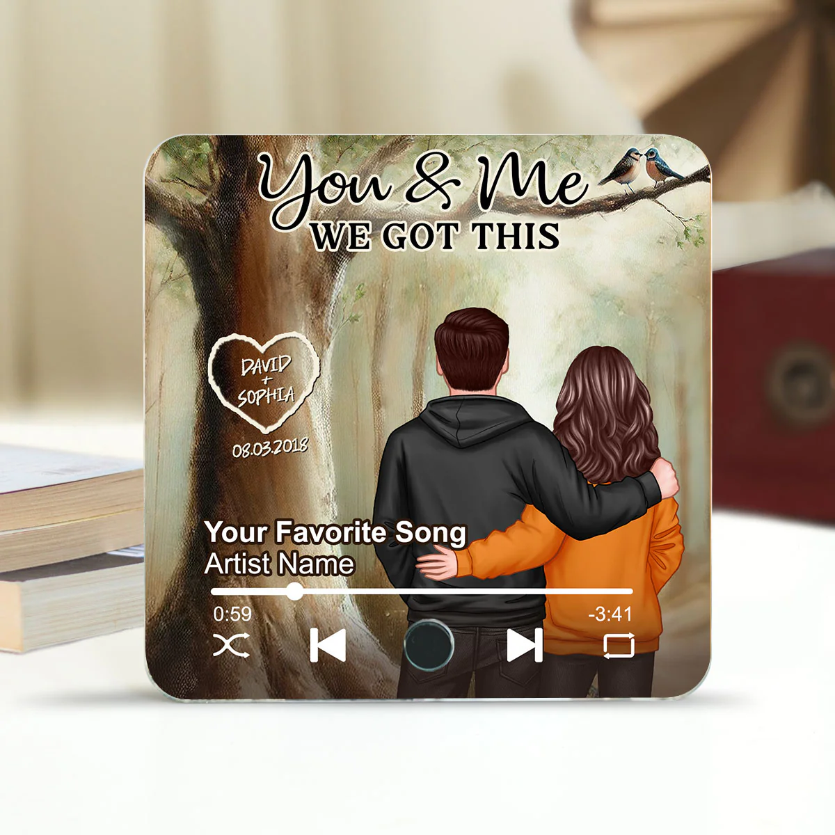 Couple Names Carved On Tree Of Love Personalized Music Fridge Magnet, Heartfelt 2025 Gift For Couple, For Him, For Her, Boyfriend, Girlfriend, Husband, Wife