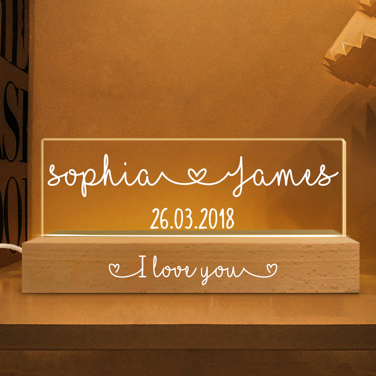 Couple Names Personalized Acrylic Block LED Night Light, Heartfelt  Anniversary Gift For Him, For Her, For Boyfriend, Girlfriend, Husband, Wife