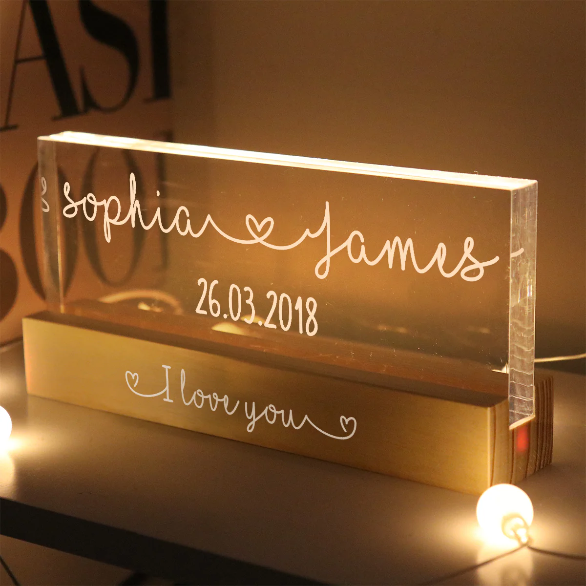 Couple Names Personalized Acrylic Block LED Night Light, Heartfelt  Anniversary Gift For Him, For Her, For Boyfriend, Girlfriend, Husband, Wife - Image 2